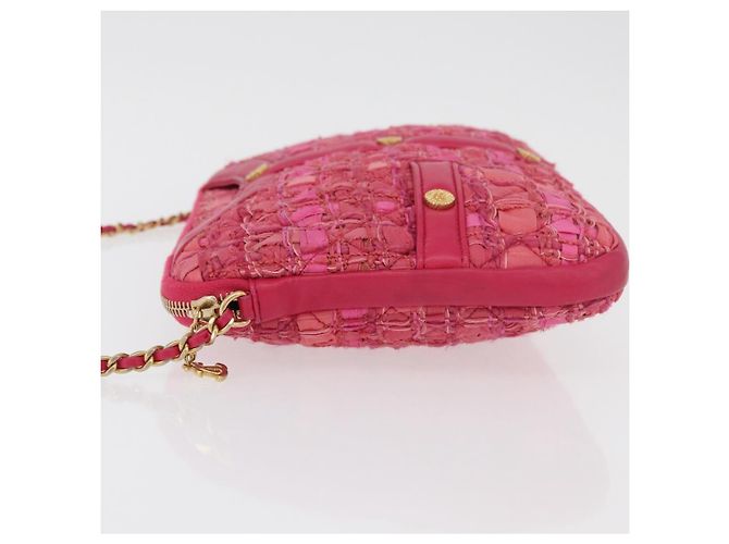 CHANEL Girl Chanel Chain Shoulder Bag Tweed Pink Gold CC Auth 179582SAM Rosa D'oro - vista 5