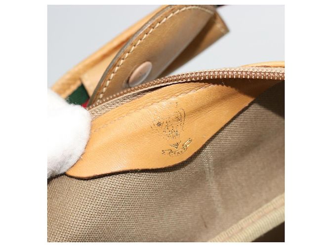 GUCCI Micro GG Supreme Web Sherry Line Boston Bag PVC Beige Gold Auth 178224 Golden - view 18