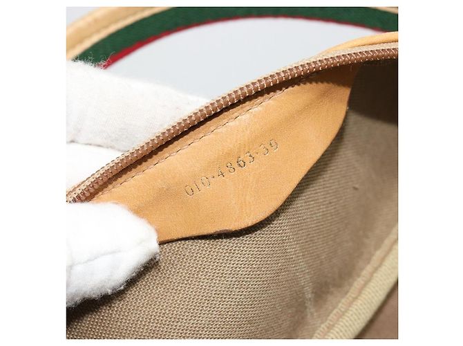 GUCCI Micro GG Supreme Web Sherry Line Boston Bag PVC Beige Gold Auth 178224 Golden - view 26