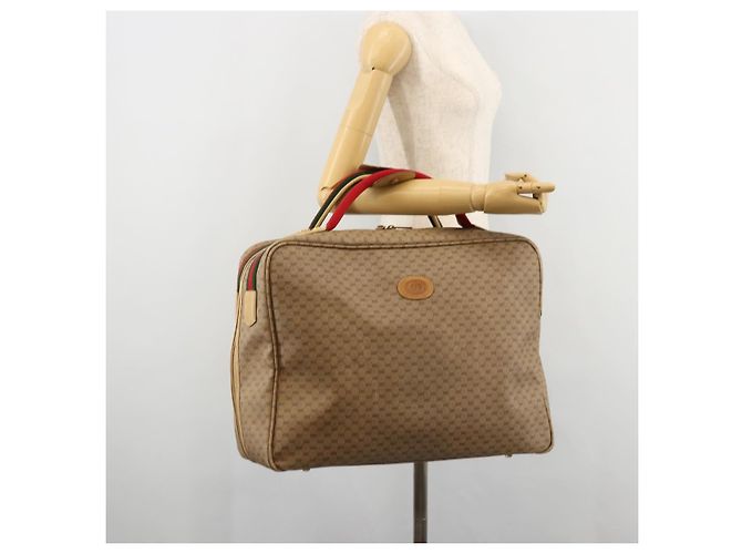 GUCCI Micro GG Supreme Web Sherry Line Boston Bag PVC Beige Gold Auth 178224 Golden - view 27