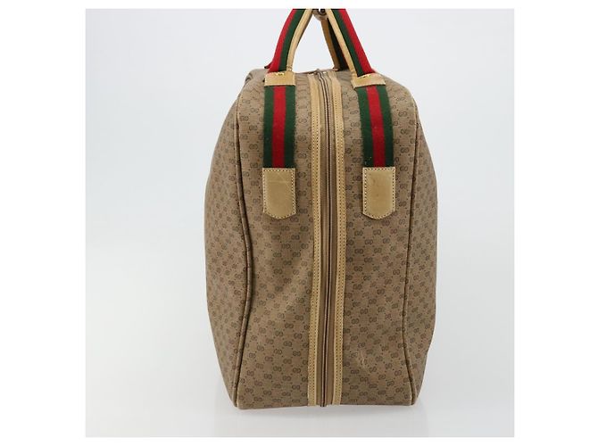 GUCCI Micro GG Supreme Web Sherry Line Boston Bag PVC Beige Gold Auth 178224 Golden - view 5