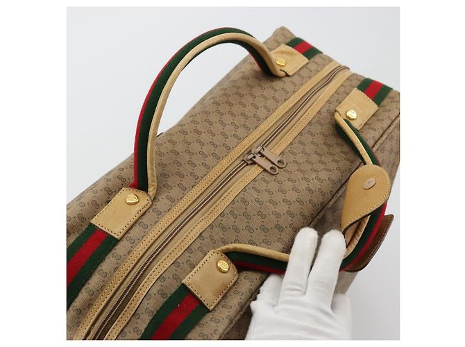 GUCCI Micro GG Supreme Web Sherry Line Boston Bag PVC Beige Gold Auth 178224 Golden - view 6