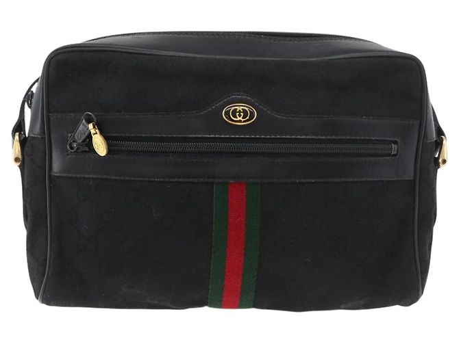 Borsa a Spalla GUCCI GG Canvas Web Sherry Line Nera Oro 001 4071 5 Auth 178333A Nero D'oro - vista 2