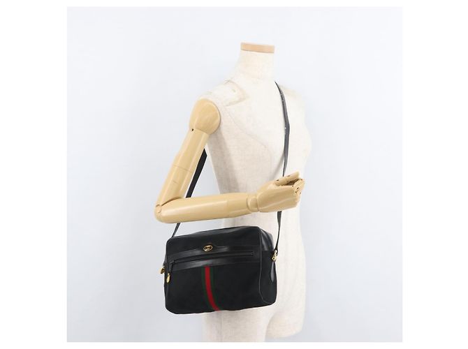 Borsa a Spalla GUCCI GG Canvas Web Sherry Line Nera Oro 001 4071 5 Auth 178333A Nero D'oro - vista 24
