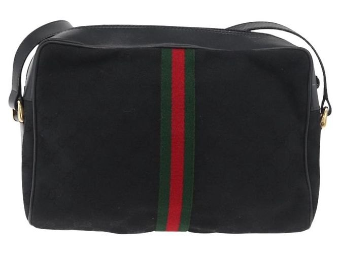 Borsa a Spalla GUCCI GG Canvas Web Sherry Line Nera Oro 001 4071 5 Auth 178333A Nero D'oro - vista 3