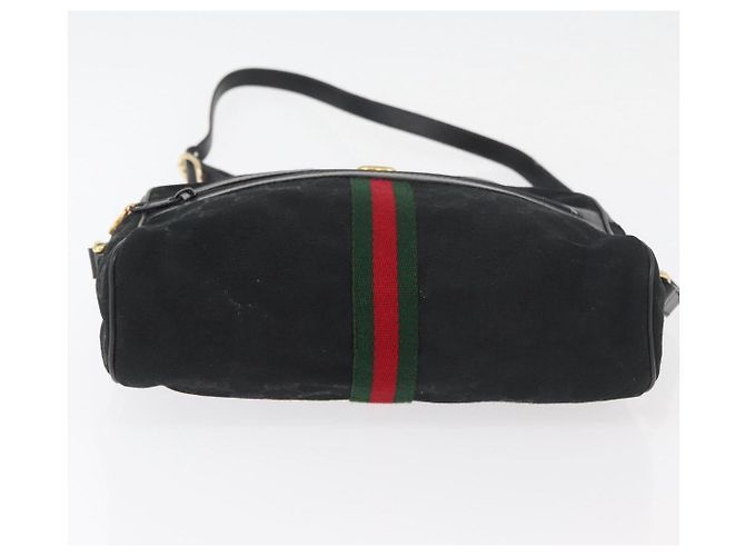 Borsa a Spalla GUCCI GG Canvas Web Sherry Line Nera Oro 001 4071 5 Auth 178333A Nero D'oro - vista 9