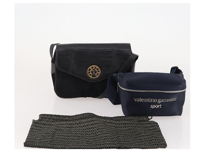 Borsa a Spalla VALENTINO Nylon Camoscio Pelle 2 Set Nero Navy Auth BA12172 Blu navy - vista 18