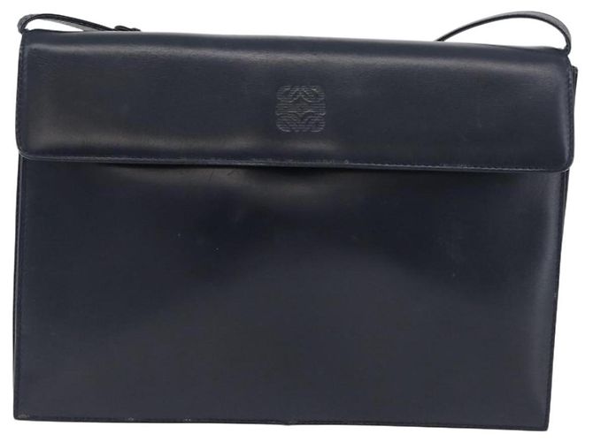 Borsa a Spalla LOEWE Anagram in Pelle Blu Navy e Oro Auth 180071 D'oro - vista 13
