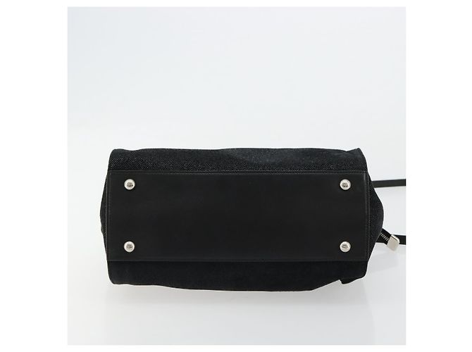 Borsa Salvatore Ferragamo Gancini in tela e pelle 2 modi Nero Argento Auth ka4262A - vista 11