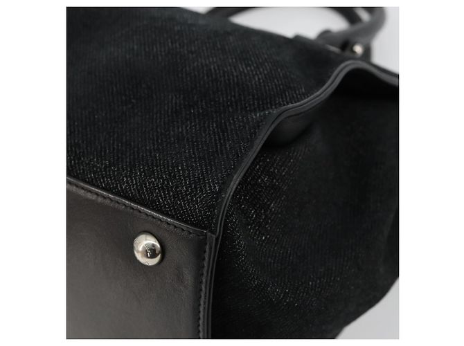Borsa Salvatore Ferragamo Gancini in tela e pelle 2 modi Nero Argento Auth ka4262A - vista 12