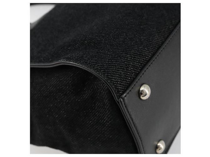 Borsa Salvatore Ferragamo Gancini in tela e pelle 2 modi Nero Argento Auth ka4262A - vista 13