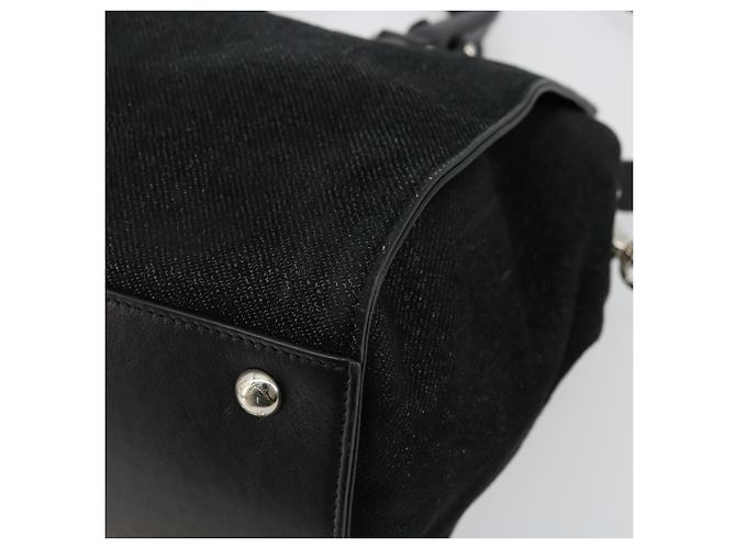 Borsa Salvatore Ferragamo Gancini in tela e pelle 2 modi Nero Argento Auth ka4262A - vista 14