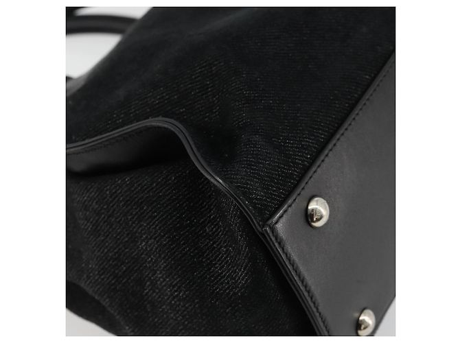 Borsa Salvatore Ferragamo Gancini in tela e pelle 2 modi Nero Argento Auth ka4262A - vista 15