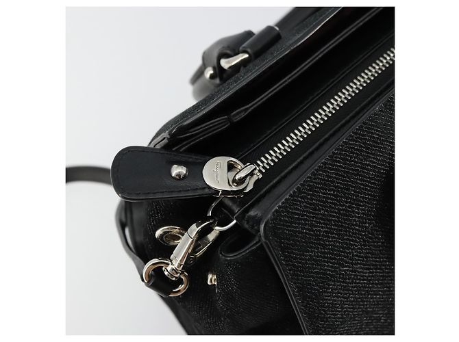 Borsa Salvatore Ferragamo Gancini in tela e pelle 2 modi Nero Argento Auth ka4262A - vista 17