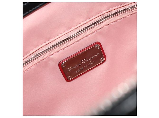 Borsa Salvatore Ferragamo Gancini in tela e pelle 2 modi Nero Argento Auth ka4262A - vista 18