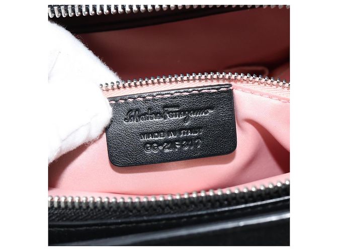 Borsa Salvatore Ferragamo Gancini in tela e pelle 2 modi Nero Argento Auth ka4262A - vista 25
