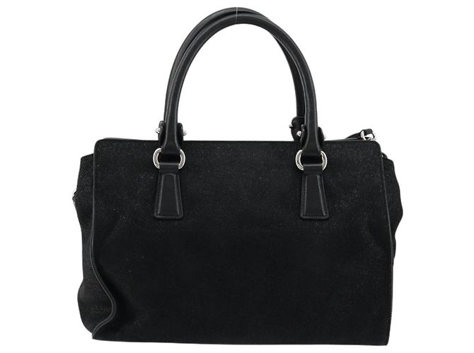 Borsa Salvatore Ferragamo Gancini in tela e pelle 2 modi Nero Argento Auth ka4262A - vista 3