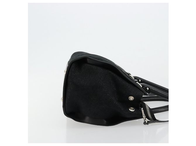 Borsa Salvatore Ferragamo Gancini in tela e pelle 2 modi Nero Argento Auth ka4262A - vista 4