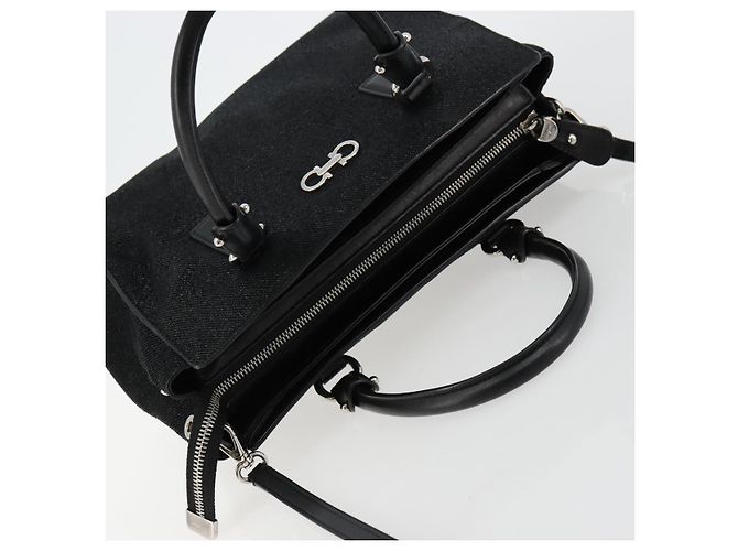 Borsa Salvatore Ferragamo Gancini in tela e pelle 2 modi Nero Argento Auth ka4262A - vista 6