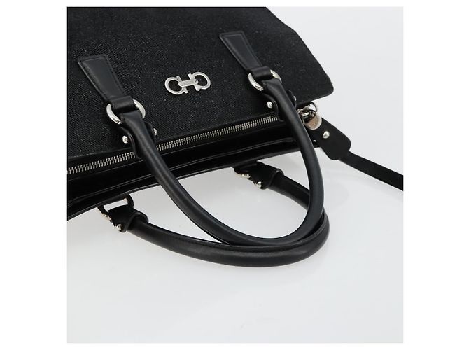 Borsa Salvatore Ferragamo Gancini in tela e pelle 2 modi Nero Argento Auth ka4262A - vista 7
