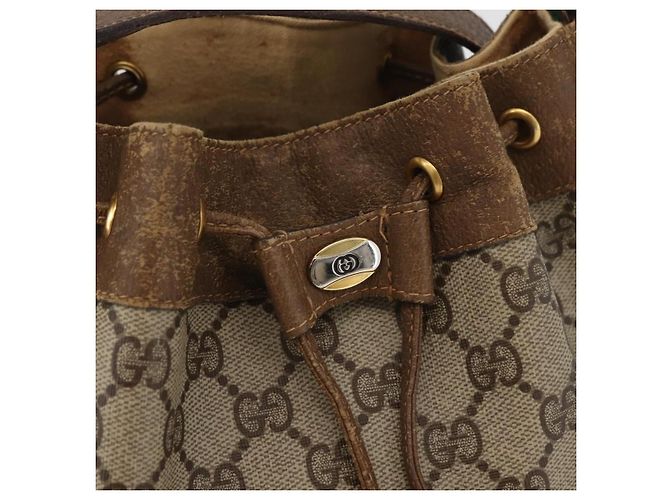 Borsa a tracolla GUCCI GG Supreme Web Sherry Line PVC Beige Oro Rosso Auth hk3712 D'oro - vista 14
