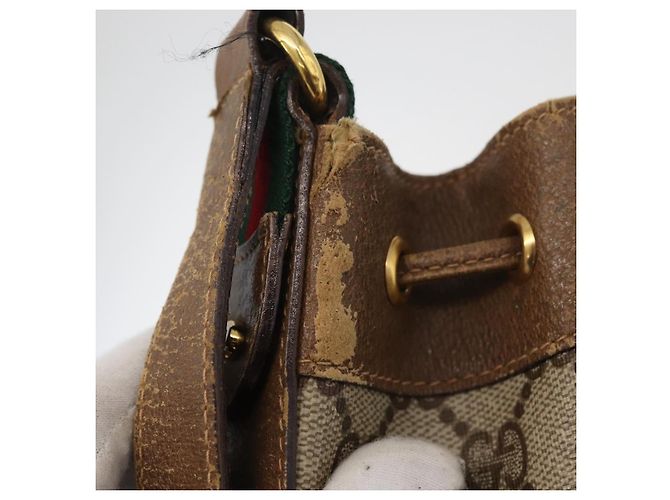 Borsa a tracolla GUCCI GG Supreme Web Sherry Line PVC Beige Oro Rosso Auth hk3712 D'oro - vista 15