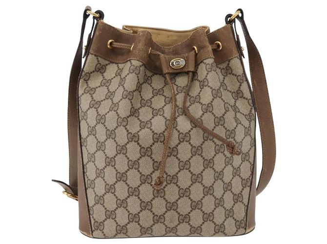 Borsa a tracolla GUCCI GG Supreme Web Sherry Line PVC Beige Oro Rosso Auth hk3712 D'oro - vista 2