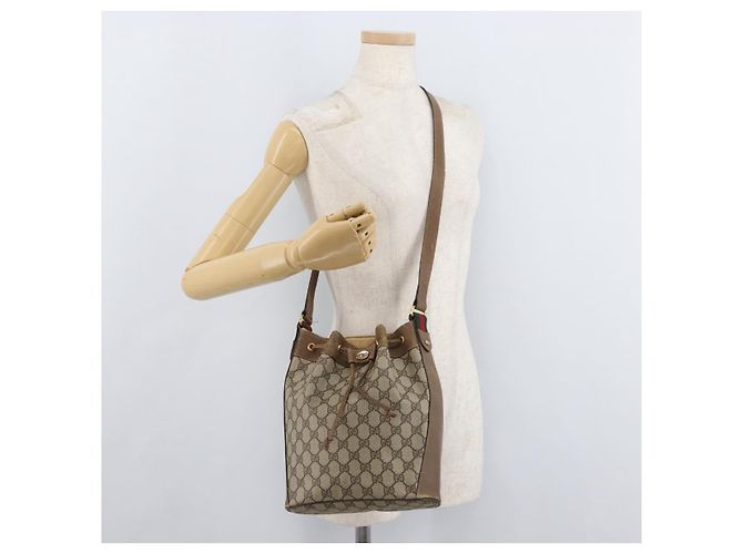 Borsa a tracolla GUCCI GG Supreme Web Sherry Line PVC Beige Oro Rosso Auth hk3712 D'oro - vista 22