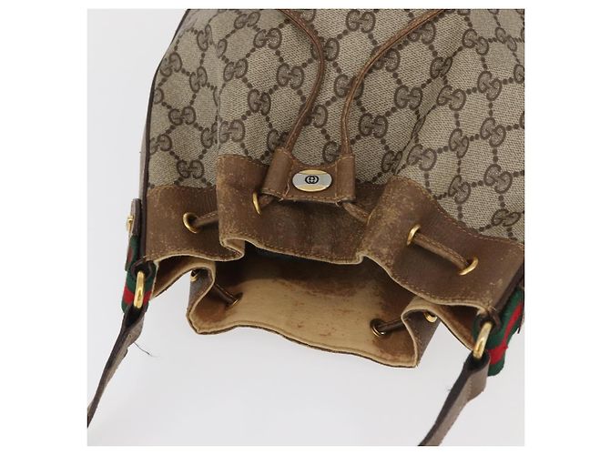 Borsa a tracolla GUCCI GG Supreme Web Sherry Line PVC Beige Oro Rosso Auth hk3712 D'oro - vista 6