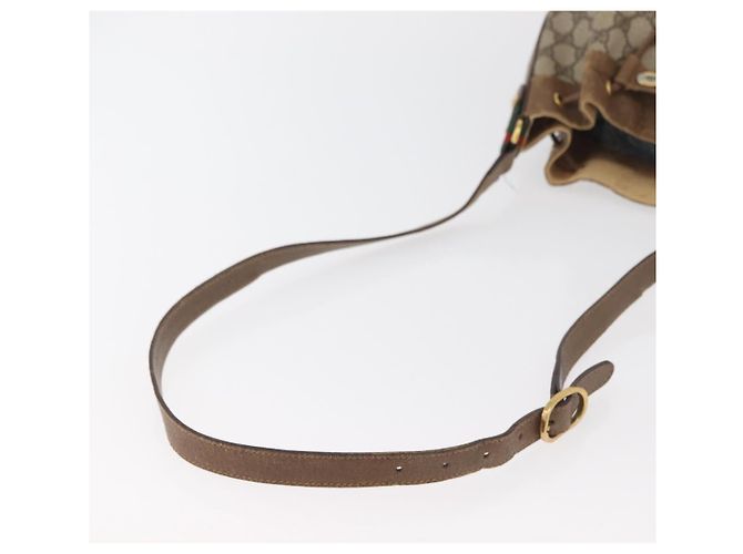 Borsa a tracolla GUCCI GG Supreme Web Sherry Line PVC Beige Oro Rosso Auth hk3712 D'oro - vista 7