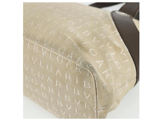 Bulgari Borsa BVLGARI Logo Mania in tela beige e argento Auth 180078 - vista 10