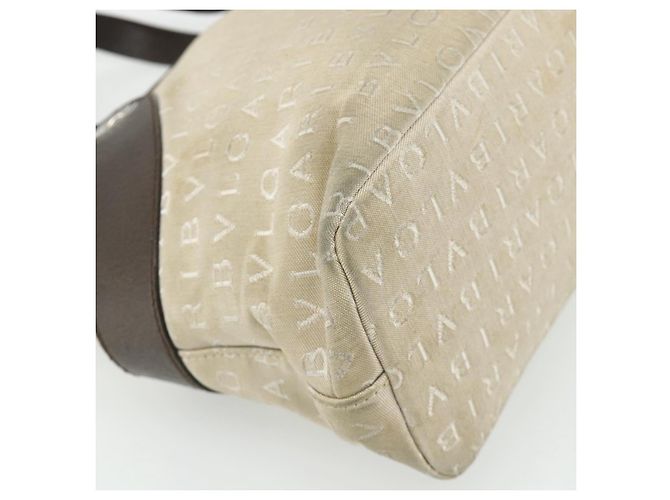 Bulgari Borsa BVLGARI Logo Mania in tela beige e argento Auth 180078 - vista 13