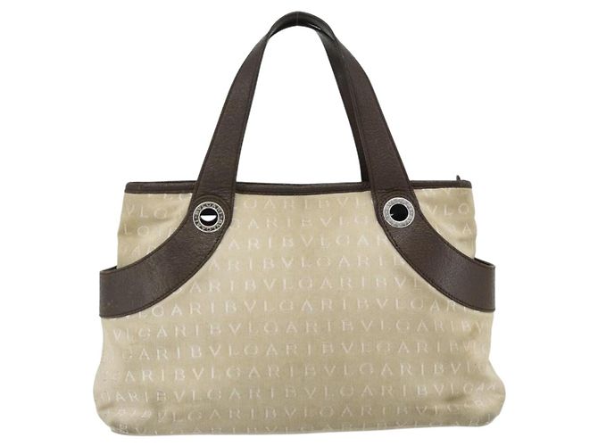 Bulgari Borsa BVLGARI Logo Mania in tela beige e argento Auth 180078 - vista 2