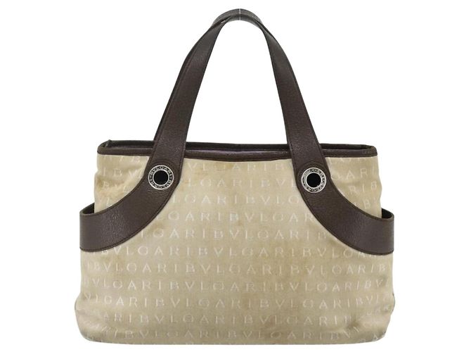 Bulgari Borsa BVLGARI Logo Mania in tela beige e argento Auth 180078 - vista 3