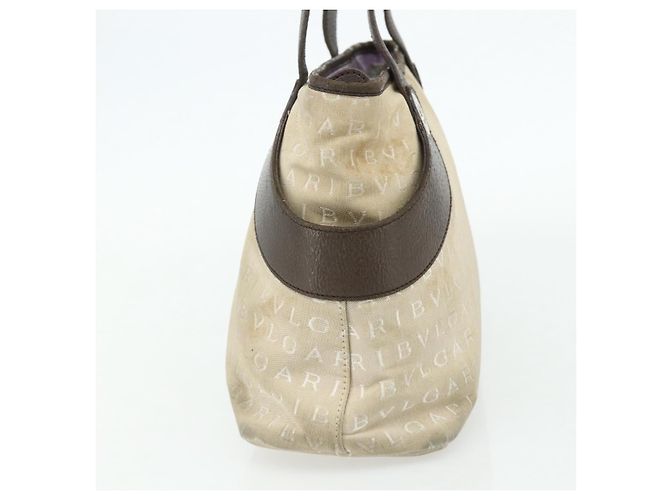 Bulgari Borsa BVLGARI Logo Mania in tela beige e argento Auth 180078 - vista 5