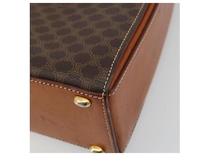 Céline Borsa CELINE Macadam Canvas PVC Pelle Marrone Oro Auth mr2441 D'oro - vista 10