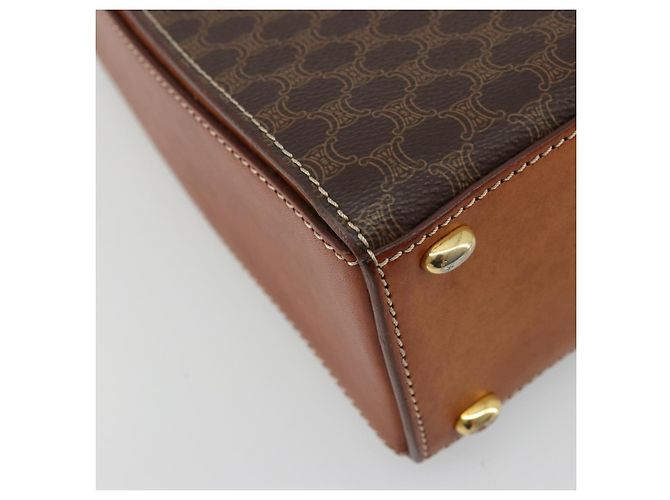 Céline Borsa CELINE Macadam Canvas PVC Pelle Marrone Oro Auth mr2441 D'oro - vista 11
