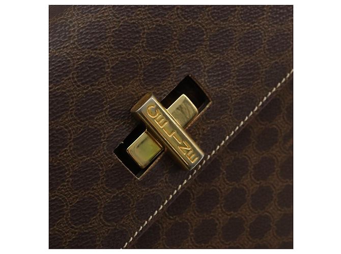 Céline Borsa CELINE Macadam Canvas PVC Pelle Marrone Oro Auth mr2441 D'oro - vista 14