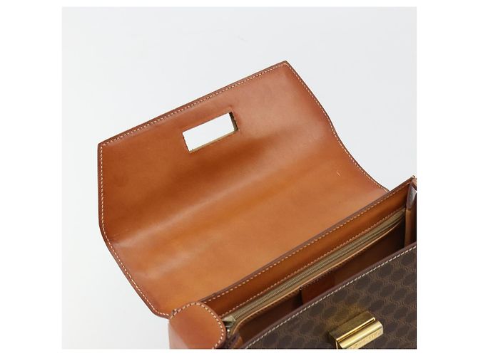 Céline Borsa CELINE Macadam Canvas PVC Pelle Marrone Oro Auth mr2441 D'oro - vista 15