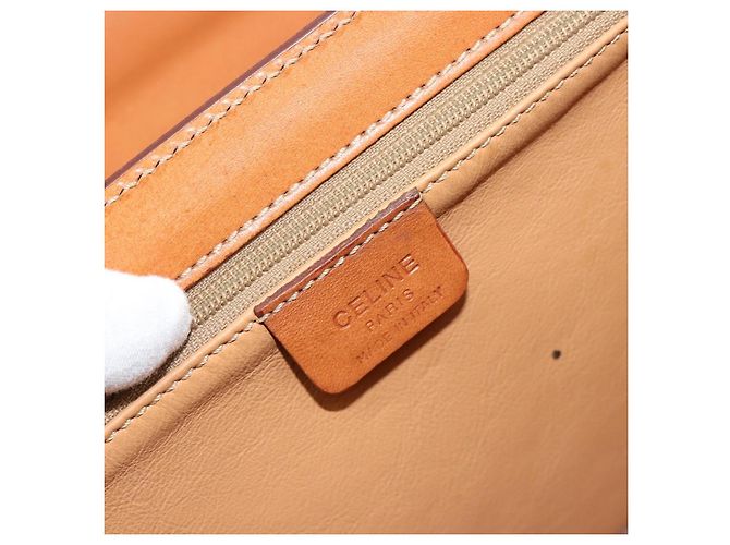Céline Borsa CELINE Macadam Canvas PVC Pelle Marrone Oro Auth mr2441 D'oro - vista 16