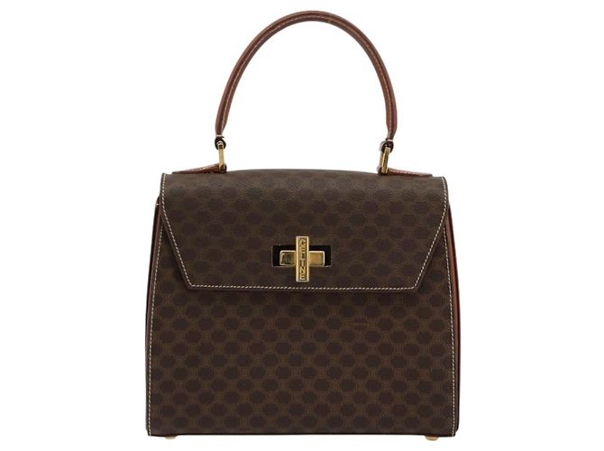 Céline Borsa CELINE Macadam Canvas PVC Pelle Marrone Oro Auth mr2441 D'oro - vista 2