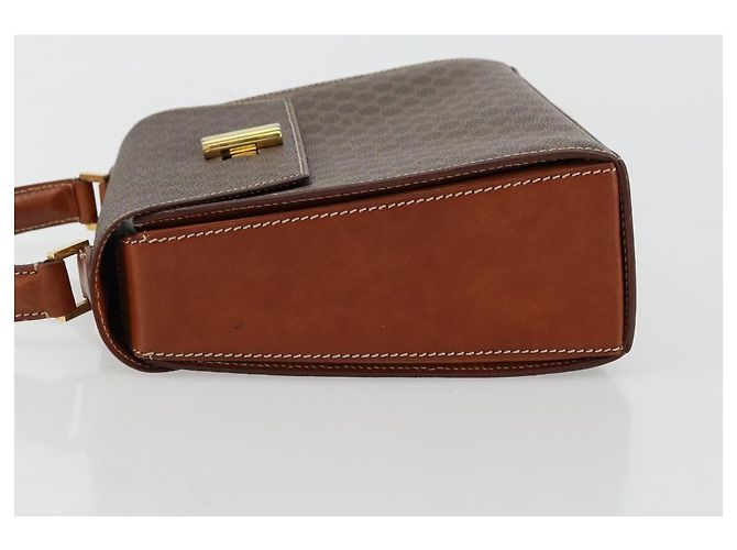 Céline Borsa CELINE Macadam Canvas PVC Pelle Marrone Oro Auth mr2441 D'oro - vista 5
