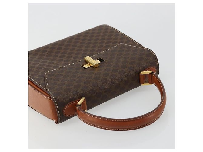 Céline Borsa CELINE Macadam Canvas PVC Pelle Marrone Oro Auth mr2441 D'oro - vista 6