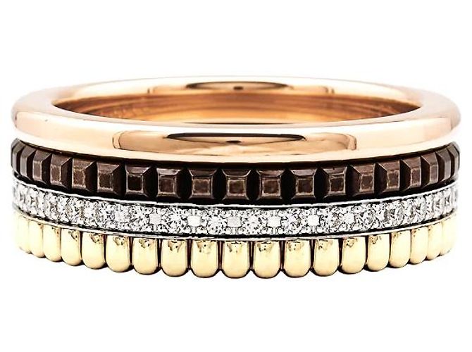 Anello Boucheron, "Quatre Classique Small", tre toni d'oro, PVD marrone e diamanti. - vista 2