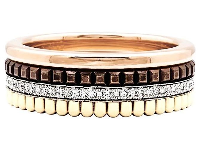 Anello Boucheron, "Quatre Classique Small", tre toni d'oro, PVD marrone e diamanti. - vista 3