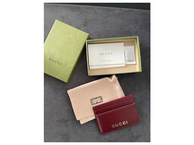 Gucci Tarjetero de piel grabada Rosso Ancora Roja - vista 3