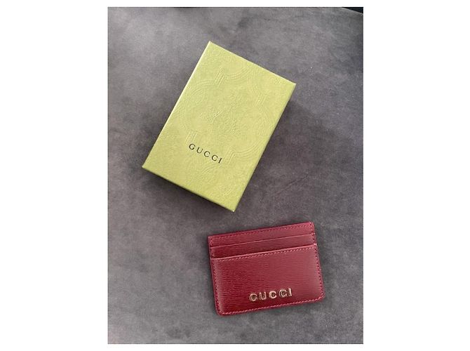 Gucci Tarjetero de piel grabada Rosso Ancora Roja - vista 4
