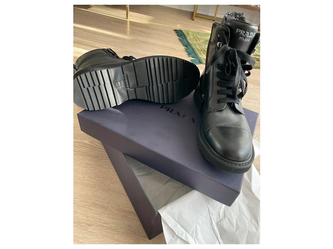 Prada Desert Boots Brushed Leather Ankle Boots - Size 43.5 Black - view 10