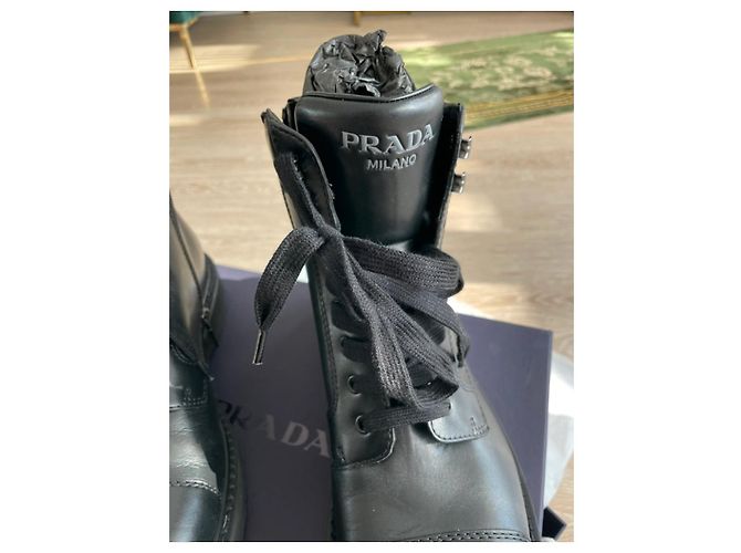 Prada Desert Boots Brushed Leather Ankle Boots - Size 43.5 Black - view 2