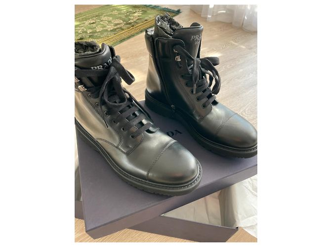 Prada Desert Boots Brushed Leather Ankle Boots - Size 43.5 Black - view 3